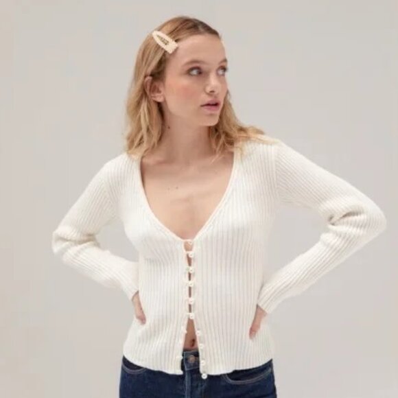 musier white knitted ribbed cardigan - Picture 4 of 5